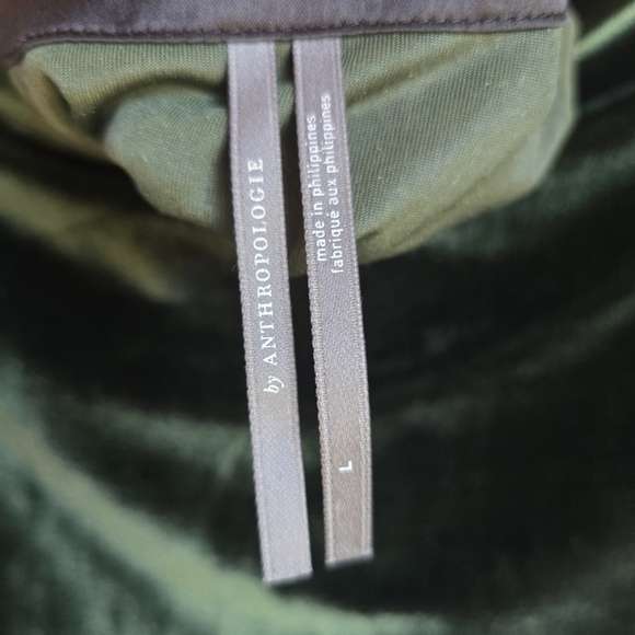 Anthropologie, New Hunter Green Velvet Lace-up Open Back Shirt Top Size Large - Picture 12 of 13